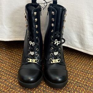 GBG Los Angeles Black High Heeled Combat Boots with sparkly details size 7.5